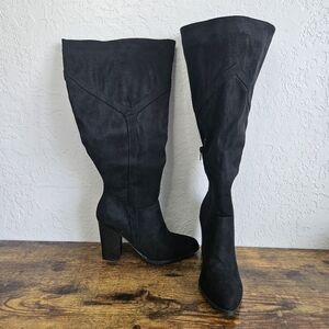 Journee Collection Womens Black Faux Suede Knee-High Boots Sz 7.5 XW Goth Witchy